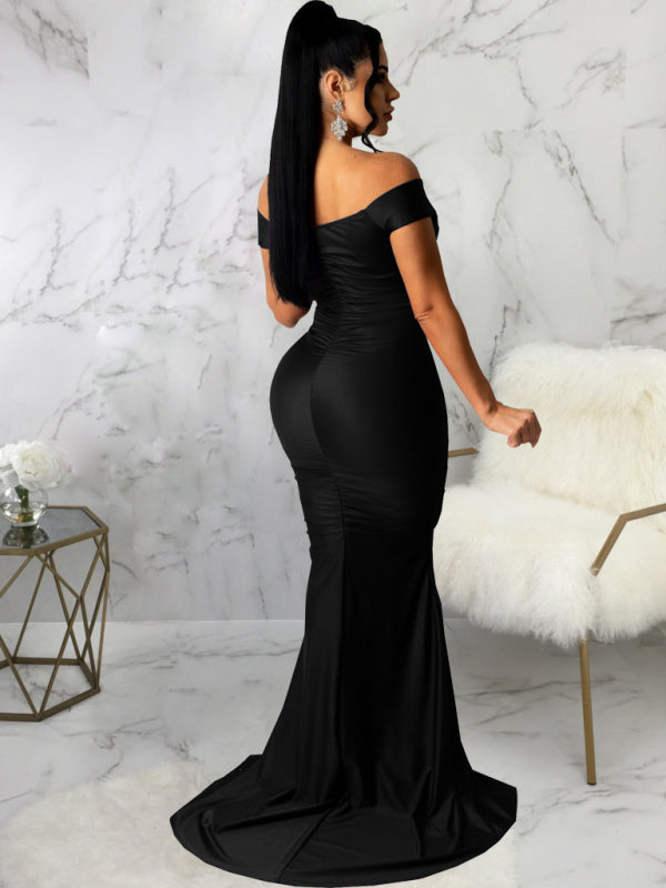 Women's Solid Color Big V Neck Skinny Ruched Dress Shello's Creative Boutique