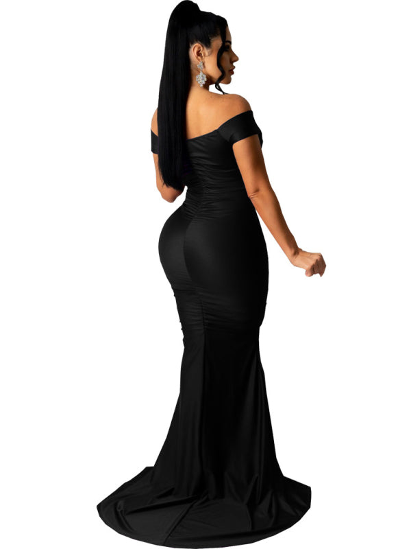 Women's Solid Color Big V Neck Skinny Ruched Dress Shello's Creative Boutique