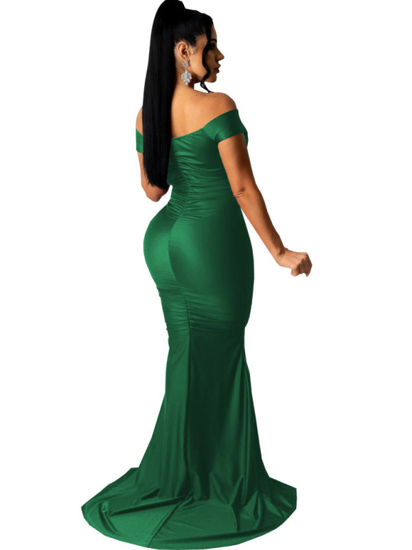 Women's Solid Color Big V Neck Skinny Ruched Dress Shello's Creative Boutique