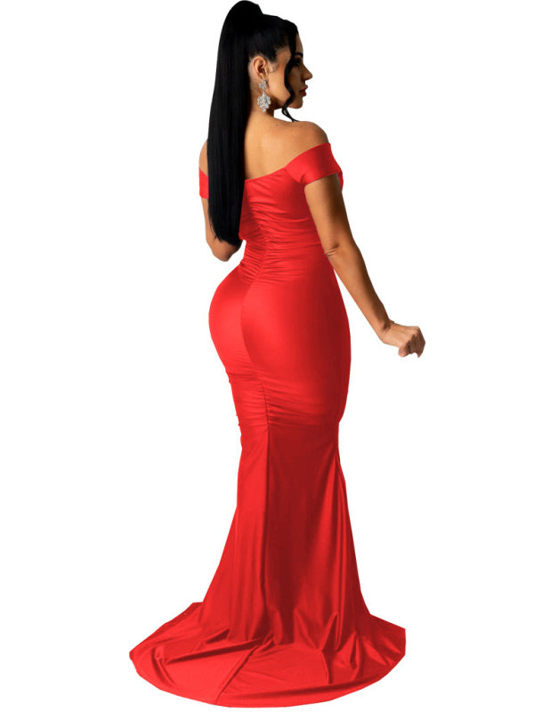 Women's Solid Color Big V Neck Skinny Ruched Dress Shello's Creative Boutique