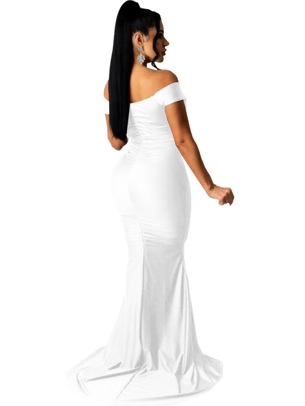 Women's Solid Color Big V Neck Skinny Ruched Dress Shello's Creative Boutique