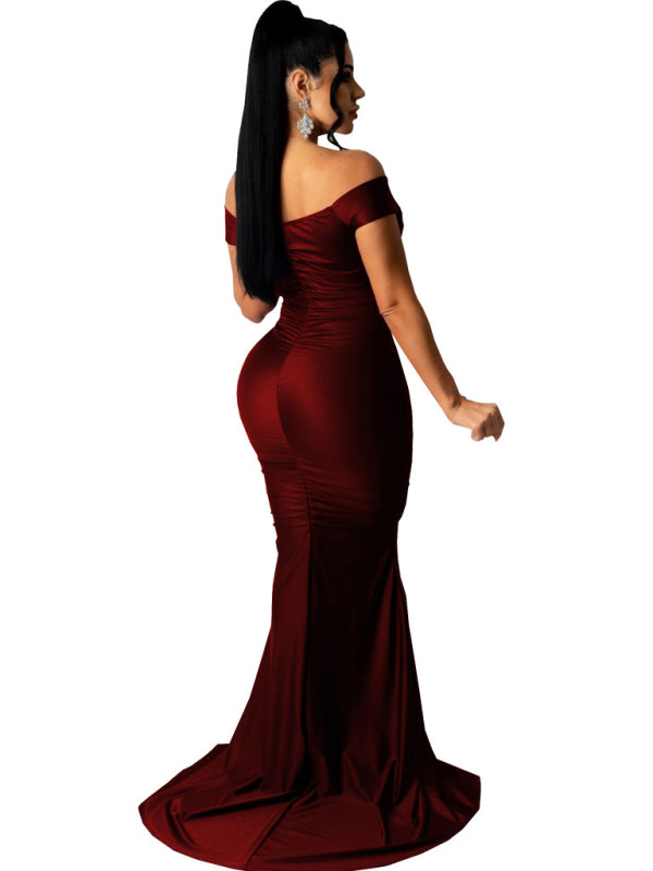 Women's Solid Color Big V Neck Skinny Ruched Dress Shello's Creative Boutique