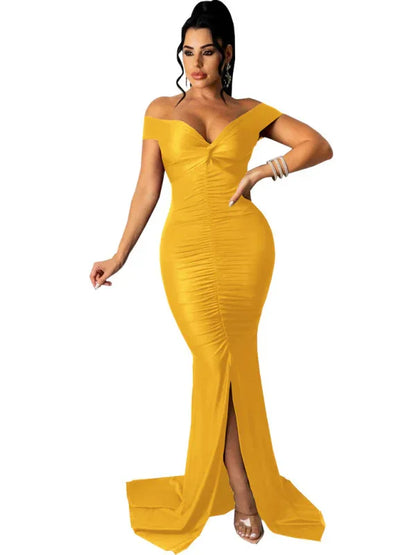 Women's V Neck Ruched Dress - Solid Colour Skinny Big Style - Shello's Creative Boutique