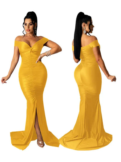 Women's V Neck Ruched Dress - Solid Colour Skinny Big Style - Shello's Creative Boutique