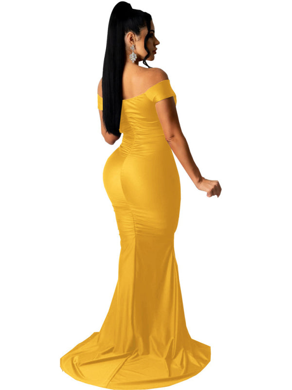Women's Solid Color Big V Neck Skinny Ruched Dress Shello's Creative Boutique