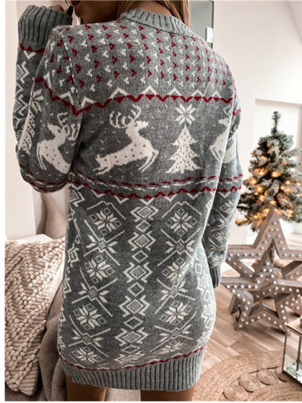 Women's Skinny Sexy Christmas Jacquard Long Sleeve Dress Shello's Creative Boutique