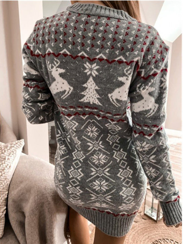 Women's Skinny Sexy Christmas Jacquard Long Sleeve Dress Shello's Creative Boutique