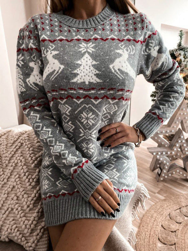 Women's Skinny Sexy Christmas Jacquard Long Sleeve Dress Shello's Creative Boutique