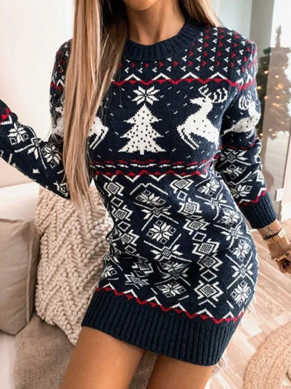 Shello's Creative Boutique Women's Skinny Sexy Christmas Jacquard Long Sleeve Dress - Shello's Creative Boutique