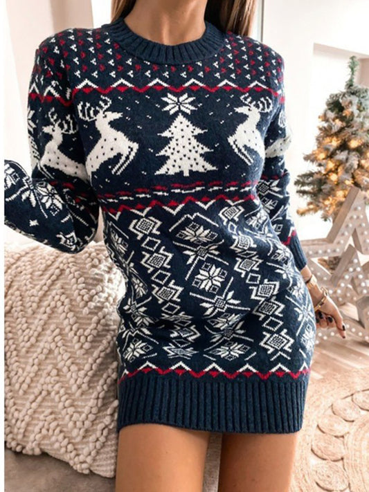 Women's Skinny Sexy Christmas Jacquard Long Sleeve Dress Shello's Creative Boutique