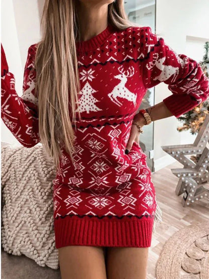 Shello's Creative Boutique Women's Skinny Sexy Christmas Jacquard Long Sleeve Dress - Shello's Creative Boutique
