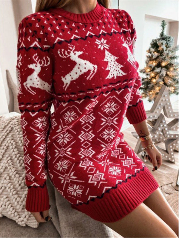Women's Skinny Sexy Christmas Jacquard Long Sleeve Dress Shello's Creative Boutique
