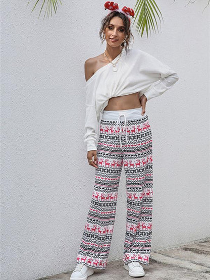 Women's Festival Pattern Knit Polyester Pants – Celebrate in Style & Comfort - Shello's Creative Boutique
