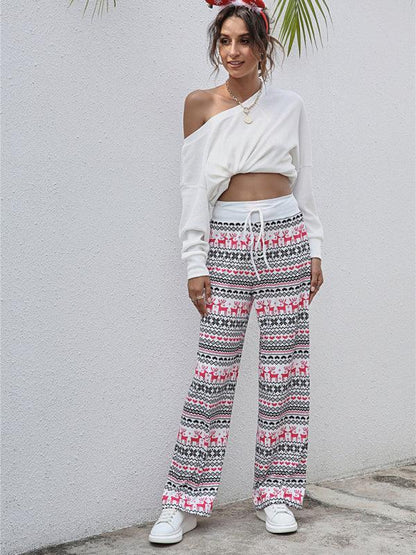 Women's Festival Pattern Knit Polyester Pants – Celebrate in Style & Comfort - Shello's Creative Boutique