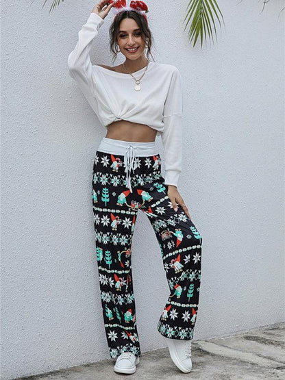 Women's Festival Pattern Knit Polyester Pants – Celebrate in Style & Comfort - Shello's Creative Boutique