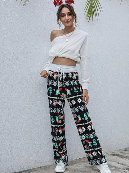 Women's Festival Pattern Knit Polyester Pants – Celebrate in Style & Comfort - Shello's Creative Boutique