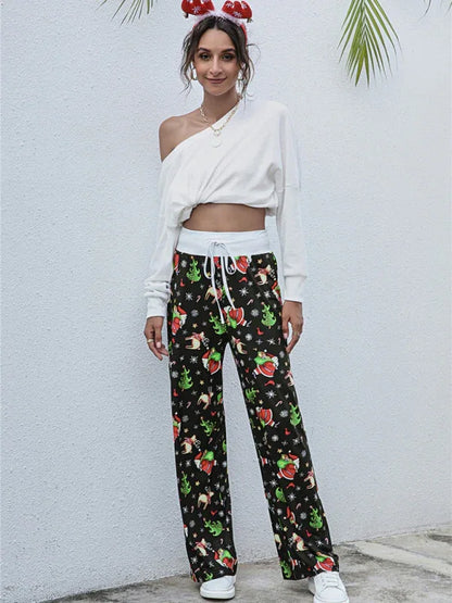 Women's Festival Pattern Knit Polyester Pants – Celebrate in Style & Comfort - Shello's Creative Boutique