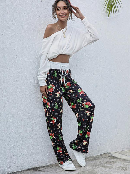 Women's Festival Pattern Knit Polyester Pants – Celebrate in Style & Comfort - Shello's Creative Boutique
