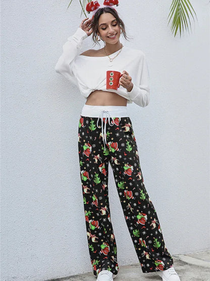 Women's Festival Pattern Knit Polyester Pants – Celebrate in Style & Comfort - Shello's Creative Boutique
