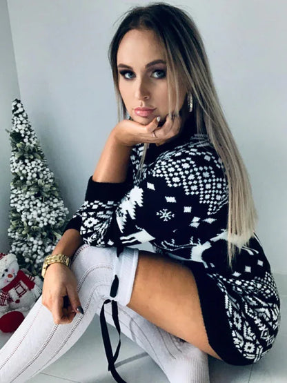 Women's Knit Pattern Long Sleeve Festive Dress - Shello's Creative Boutique