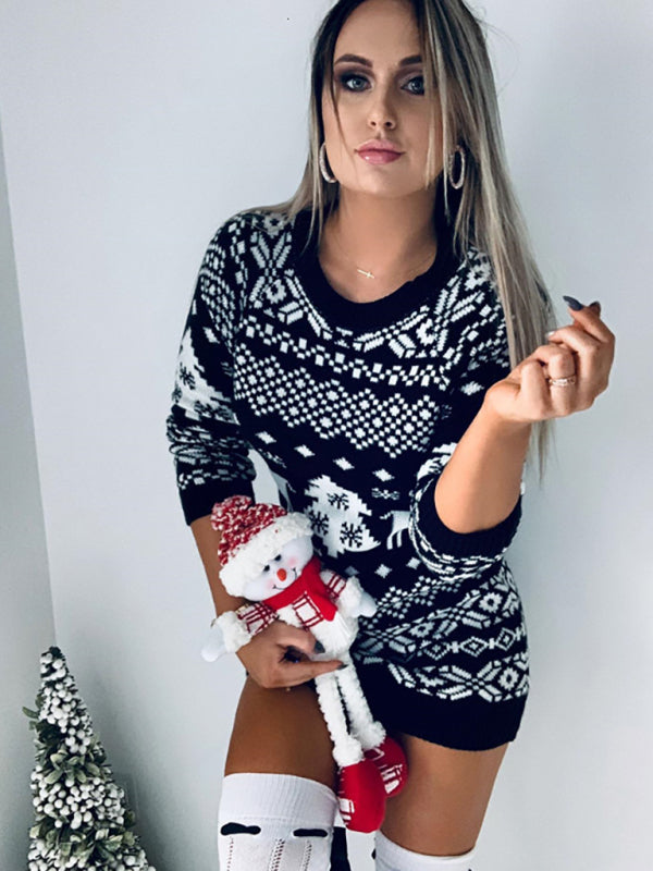 Women's Knit Pattern Long Sleeve Dress Shello's Creative Boutique