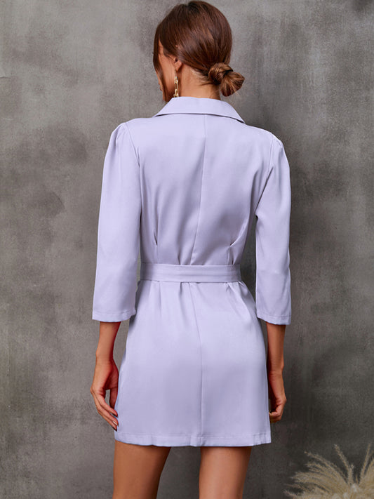 Women's Button Tie Suit Dress (with Belt) Shello's Creative Boutique