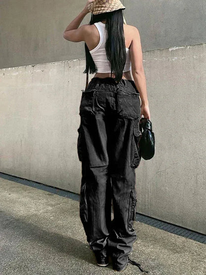Women's Straight High Waist Loose Wide Leg Retro Daddy Cargo Pants – Effortless Streetwear with a Vintage Twist - Shello's Creative Boutique