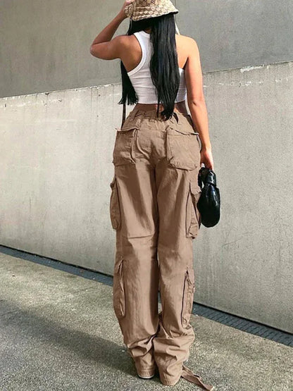 Women's Straight High Waist Loose Wide Leg Retro Daddy Cargo Pants – Effortless Streetwear with a Vintage Twist - Shello's Creative Boutique