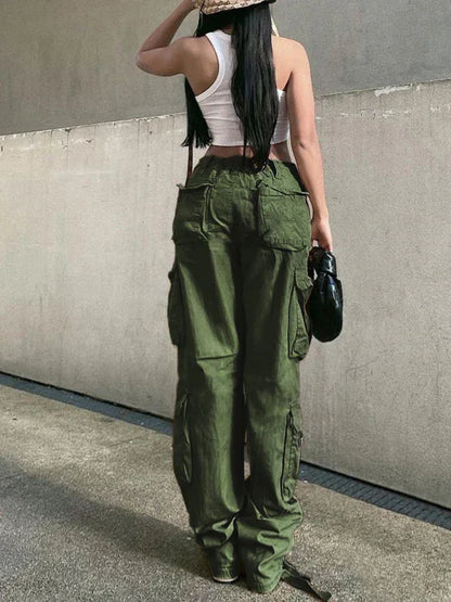 Women's Straight High Waist Loose Wide Leg Retro Daddy Cargo Pants – Effortless Streetwear with a Vintage Twist - Shello's Creative Boutique