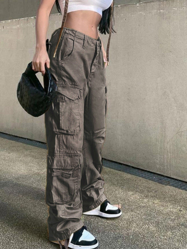 Women's Straight High Waist Loose Wide Leg Retro Daddy Cargo Pants Shello's Creative Boutique