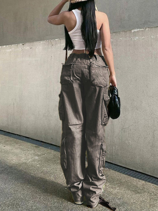 Women's Straight High Waist Loose Wide Leg Retro Daddy Cargo Pants Shello's Creative Boutique