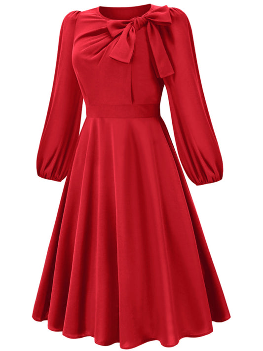 Women's round neck bow A-line mid-length dresses Shello Creative Boutique