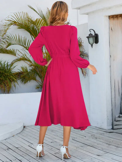 Women's A-Line Mid-Length Dress with Round Neck and Bow - Timeless Elegance - Shello's Creative Boutique