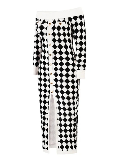 Women's Strapless Plush Knitted Plaid Dress with Long Sleeves - Shello's Creative Boutique