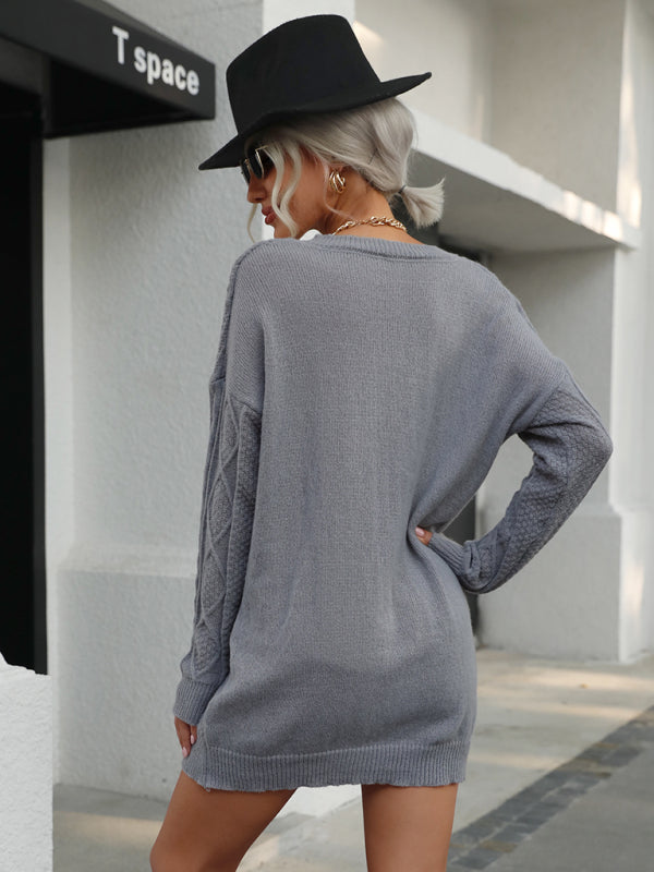 Women's loose casual stranded knitted sweater dress (without belt) Shello's Creative Boutique