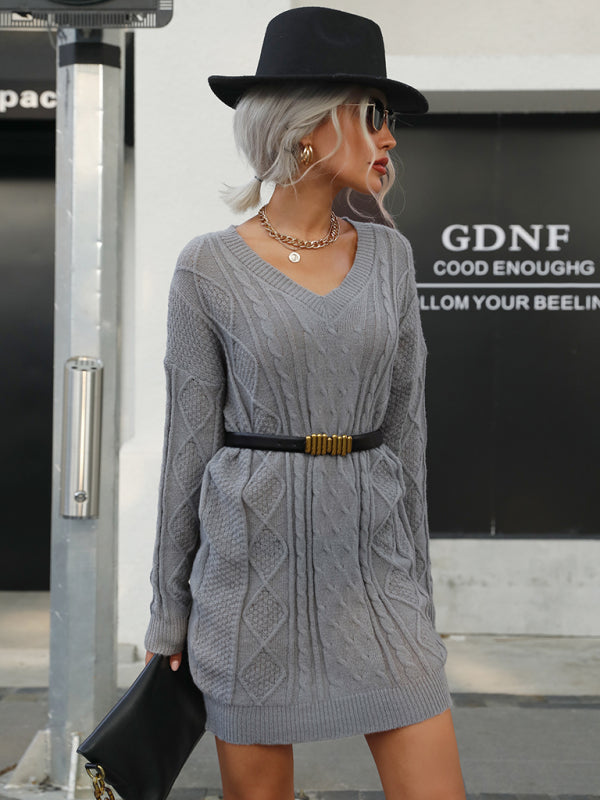 Women's loose casual stranded knitted sweater dress (without belt) Shello's Creative Boutique