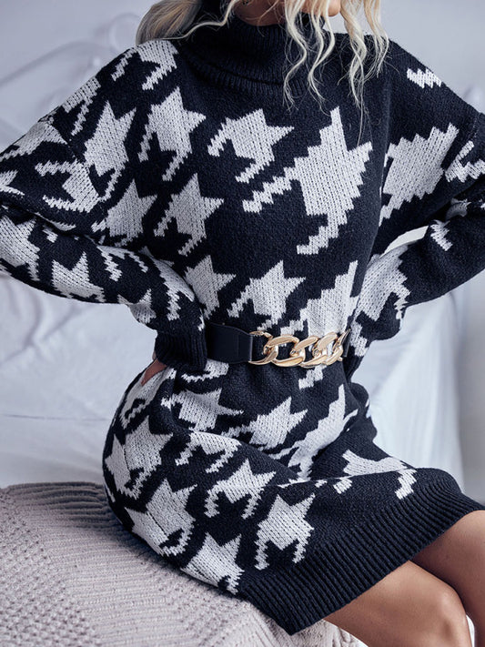 Women's high neck loose long sleeve sweater dress (without belt) Shello's Creative Boutique