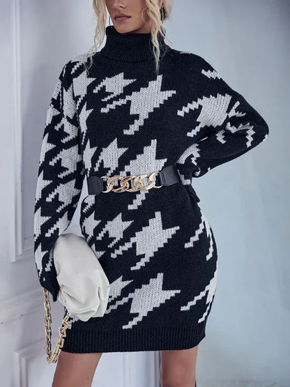 Women's High Neck Sweater Dress - Cozy Loose Fit Long Sleeve Style - Shello's Creative Boutique