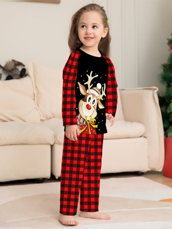 Cartoon deer plaid Christmas parent-child printed housewear pajamas Shello's Creative Boutique