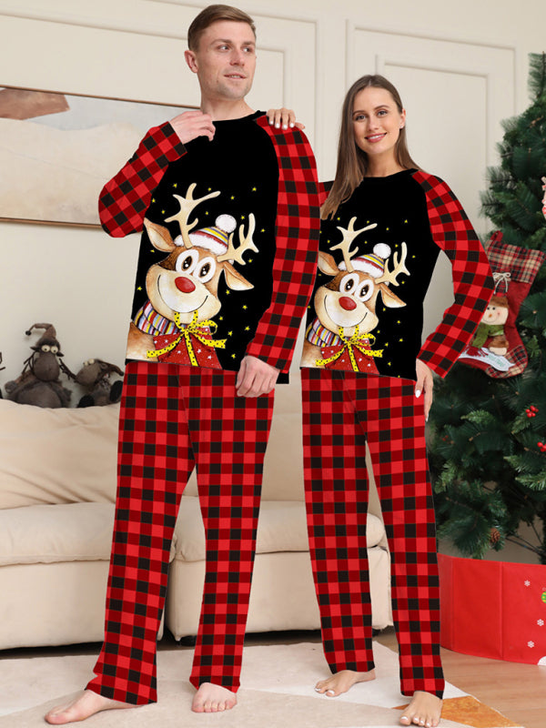 Cartoon deer plaid Christmas parent-child printed housewear pajamas Shello's Creative Boutique