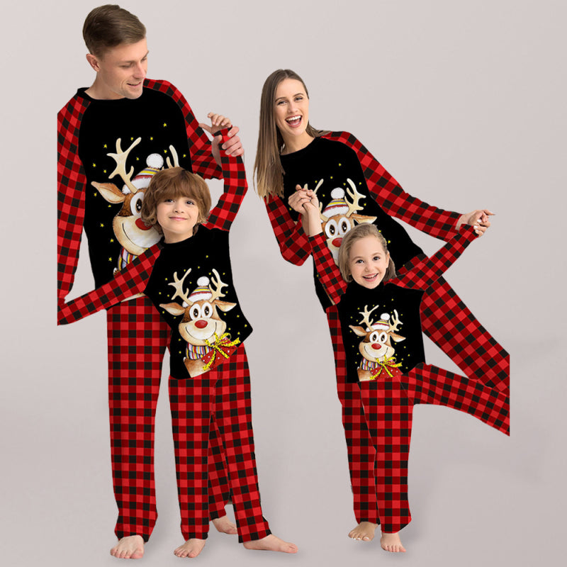 Cartoon deer plaid Christmas parent-child printed housewear pajamas Shello's Creative Boutique