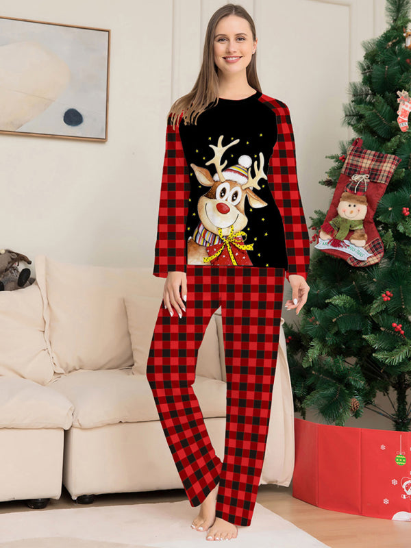 Cartoon deer plaid Christmas parent-child printed housewear pajamas Shello's Creative Boutique
