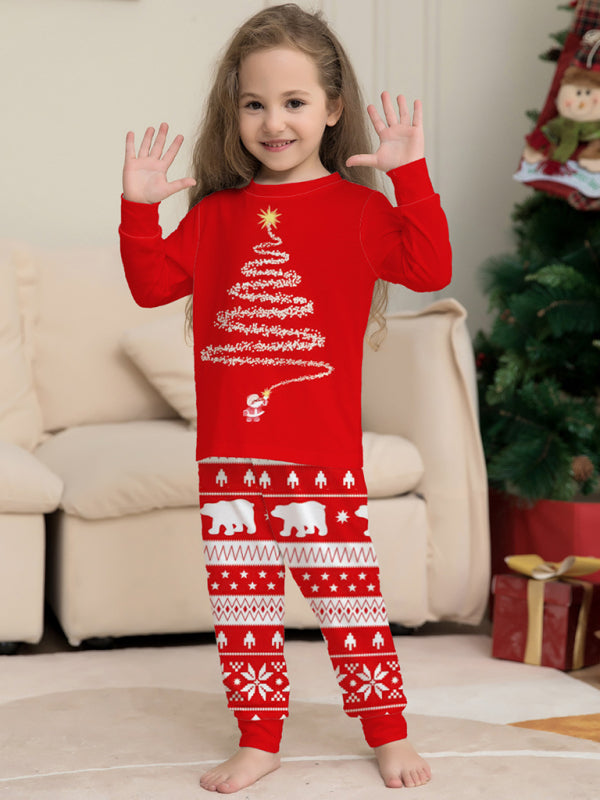 Home clothes printed pajamas Christmas parent-child round neck long sleeve suit Shello's Creative Boutique