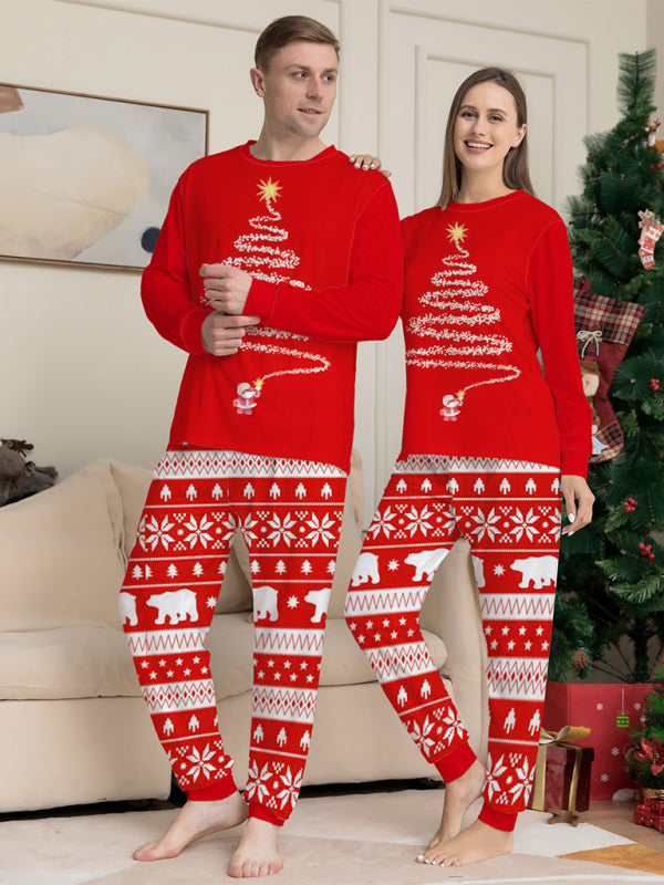 Home clothes printed pajamas Christmas parent-child round neck long sleeve suit Shello's Creative Boutique