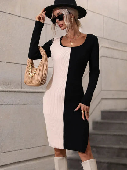 Pullover Commuter Colourblock Knit Shift Sweater Dress - Shello's Creative Boutique