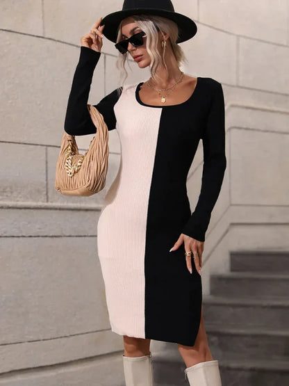 Pullover Commuter Colourblock Knit Shift Sweater Dress - Shello's Creative Boutique
