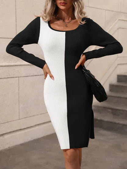 Pullover Commuter Colourblock Knit Shift Sweater Dress - Shello's Creative Boutique