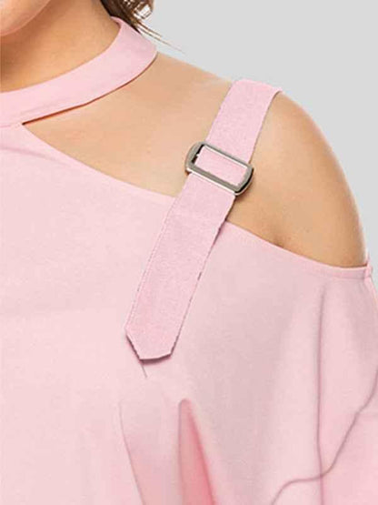 Plus Size Bow Long Sleeve T-Shirt with Shoulder Strap and Hollow Bow Design - Shello's Creative Boutique