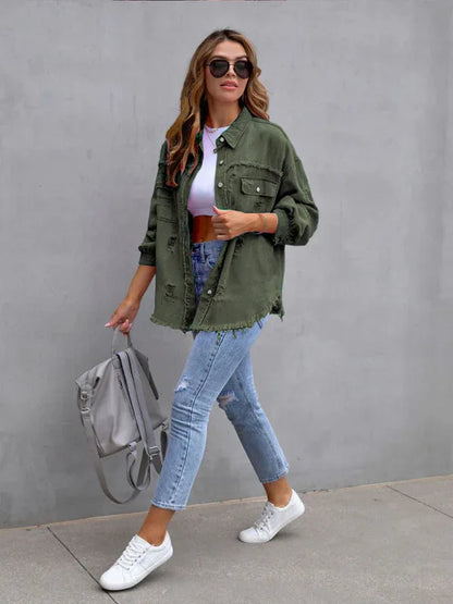 Raw Edge Ripped Denim Jacket – EPROLO Street Rebel Vibe - Shello's Creative Boutique