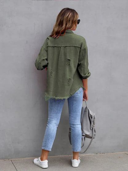 Raw Edge Ripped Denim Jacket – EPROLO Street Rebel Vibe - Shello's Creative Boutique